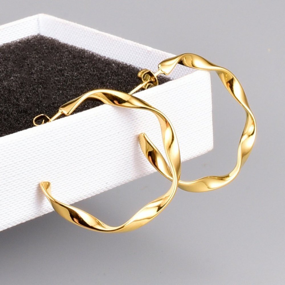 Gold Twisted Hoop Earrings - Picture 2 of 4